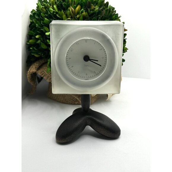Michael Graves Clear Lucite Desk Alarm Clock Tripod Bronze Base - Picture 1 of 10